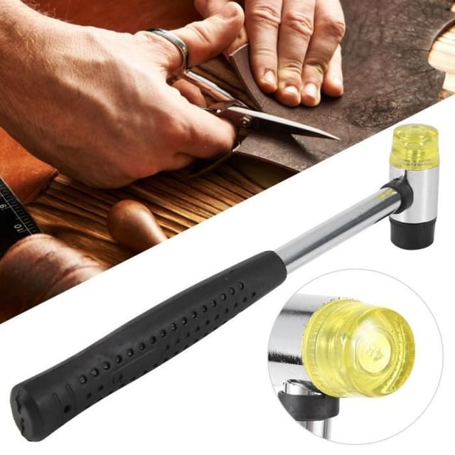 Atyhao Gummihammer, Doppelseitiger, Abnehmbarer Gummikopfhammer, Handgefertigter Lederhammer Mit