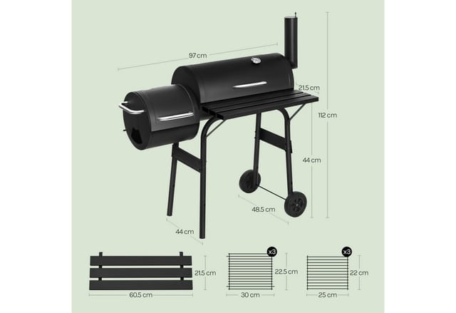 Woltu Holzkohlegrillwagen Mit 2 Kammern &transporträdern, Schwarz