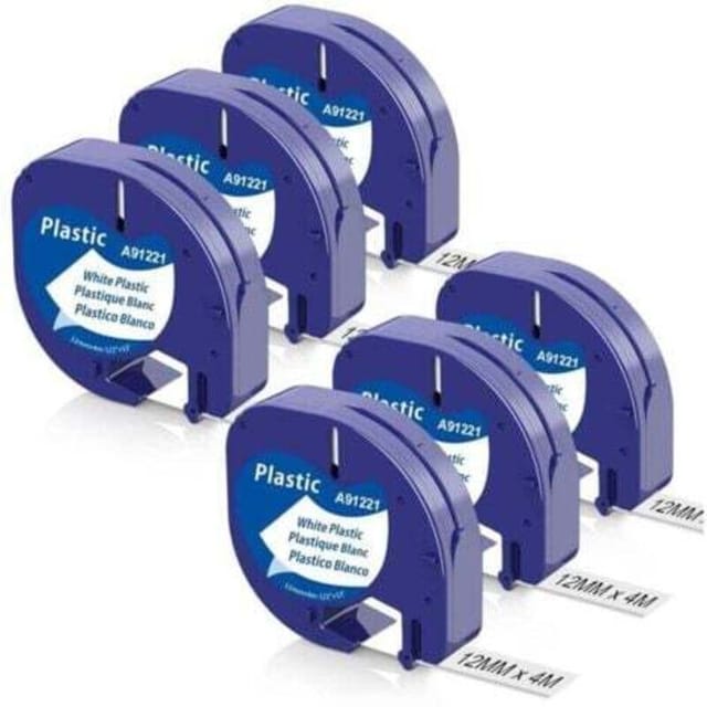 [niemals Verwendet] 6x Kompatibles Dymo-klebeband 12 Mm X 4 M Für Dymo Letratag Xr Lt-100h Lt-100t Letratag 200b Etikettendrucker, Dymo Letratag Nachfüllband, Schwarz Auf Weiß, Kunststoff