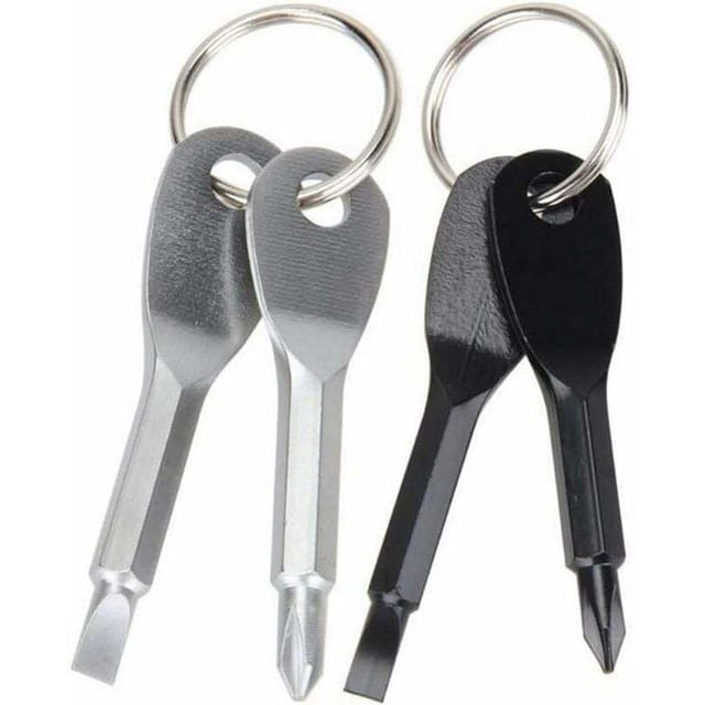 [niemals Verwendet] 2-teiliger Taschenschraubendreher-schlüsselanhänger, Tragbarer Edelstahl-schraubendreher Für Den Außenbereich, Mini-schraubendreher-schlüsselring, Kreuzschlitz Und Schlitz