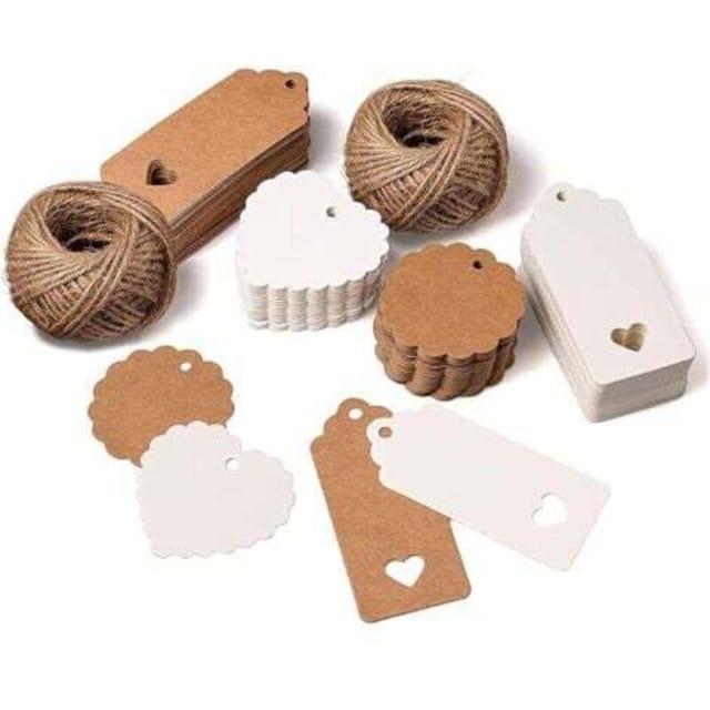 [niemals Verwendet] 200 Kraftpapier-anhänger Mit Herzmotiv Und 50 M Juteschnur Für Hochzeitsgeschenke, Weihnachtsgeschenke, Partygeschenke Und Geschenkdekoration.