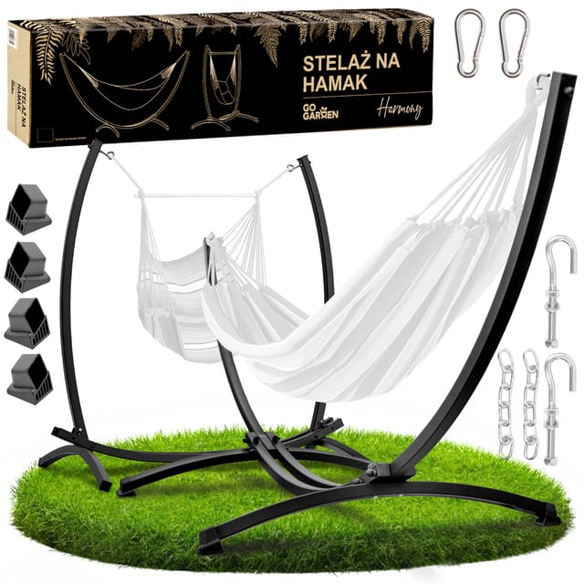 Hängematten-schaukelgestell, Gartenständer, Metall, Schwarz, 2-in-1, Zweisitzer, Gogarden Schaukelstuhl