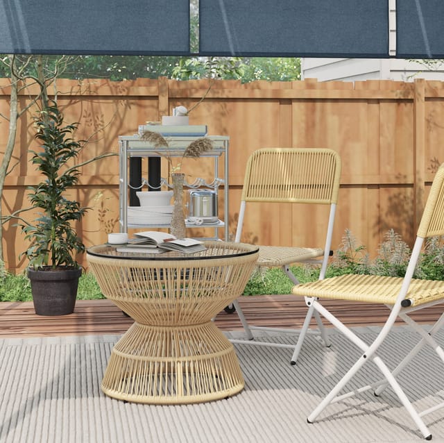 Tisch Beistelltisch Boho 60x60x50 Glas Rattan Okmyhome