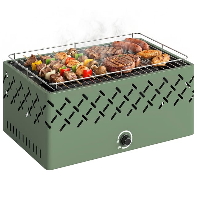 Holzkohlegrill 45,5 X 29 X 21 Cm Mit Integriertem Ventilator, Einstellbarer Temperatur Und Kohleschale, Hellgrün