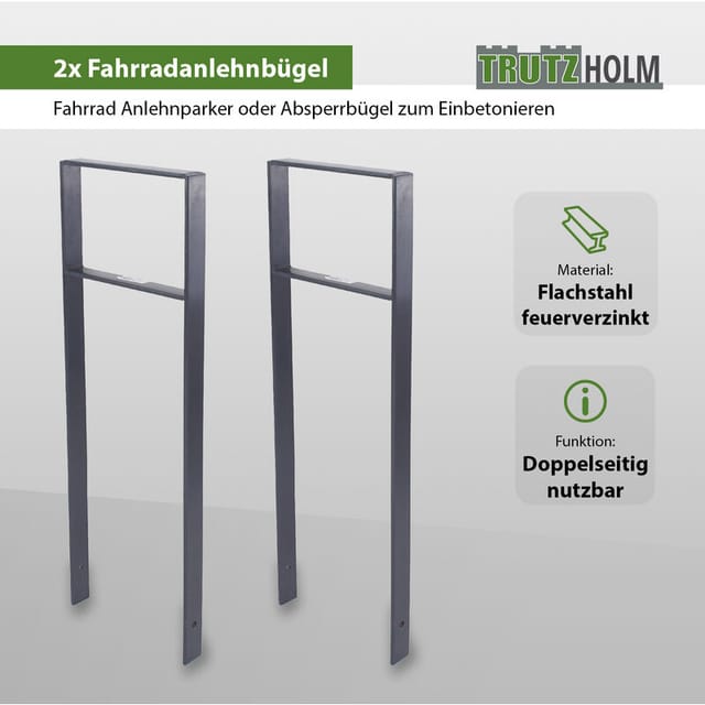 2 X Fahrradanlehnbügel 116,5 X 39 Cm Flachstahl 13 Mm Anthrazit Einbetonieren Fahrradständer Parker Typ H