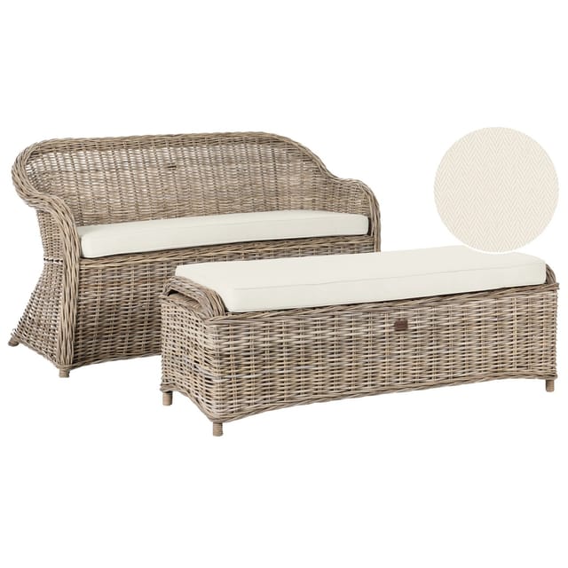 Gartenbank Mit Auflage Susua 150 Cm Mit Ottomane Rattan Naturfarben