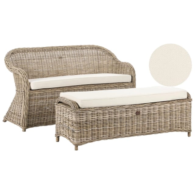 Gartenbank Mit Auflage Susua 141 Cm Mit Ottomane Rattan Naturfarben