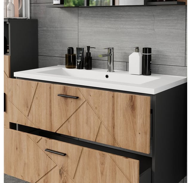 Waschbeckenunterschrank Irma, Anthrazit/goldkraft Eiche, 2 Teile, Vicco