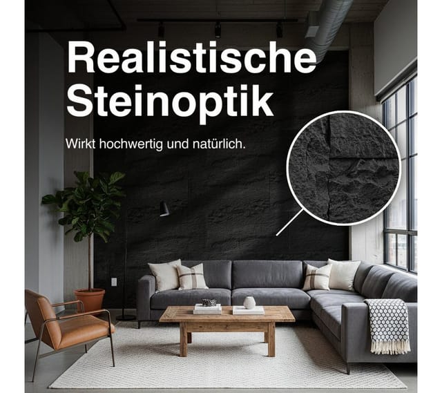 Hexim 3d Steinoptik Pu Wandpaneele 120x60cm Stone Wandverkleidung Bruchstein Felsen Platten Stein: A002-05 Light Black, 2 Paneele