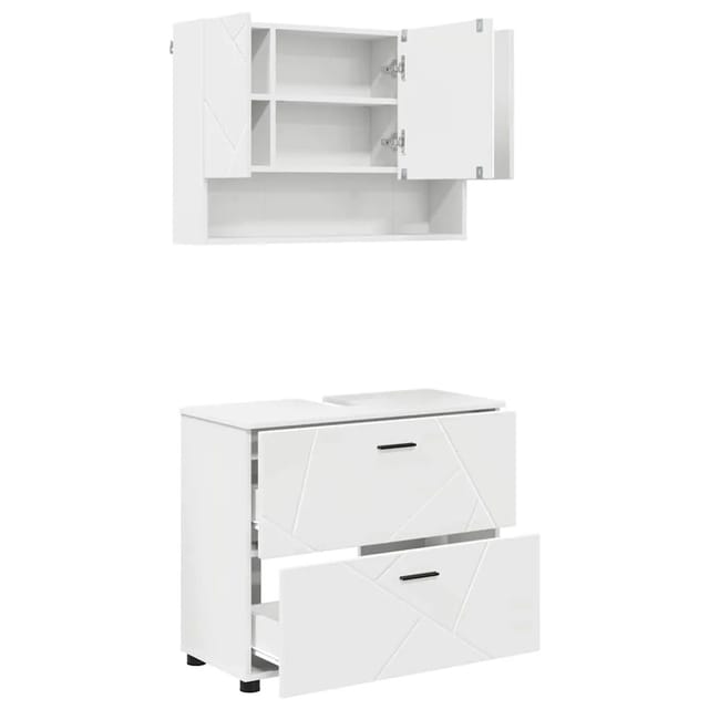 vidaXL Badezimmermöbel-Set mit Regal 2-Tlg Weiß Sperrholz und Metall 3393013