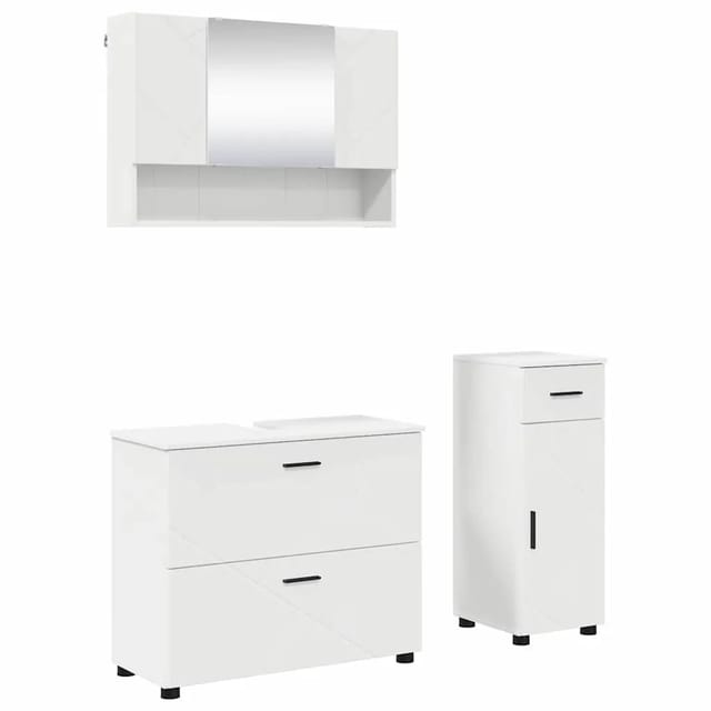 vidaXL Badezimmermöbel-Set mit Regal 3-Tlg Weiß Sperrholz und Metall 3393033