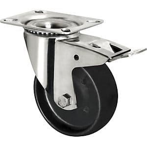 CASCOO Lenkrolle mit Totalfeststeller ø 125 mm Serie C4C4 Gleitlager Edelstahl