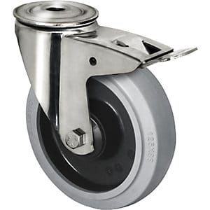 CASCOO Rückenlochlenkrolle mit Totalfeststeller ø 200 mm Serie R4E2 Rollenlager Edelstahl