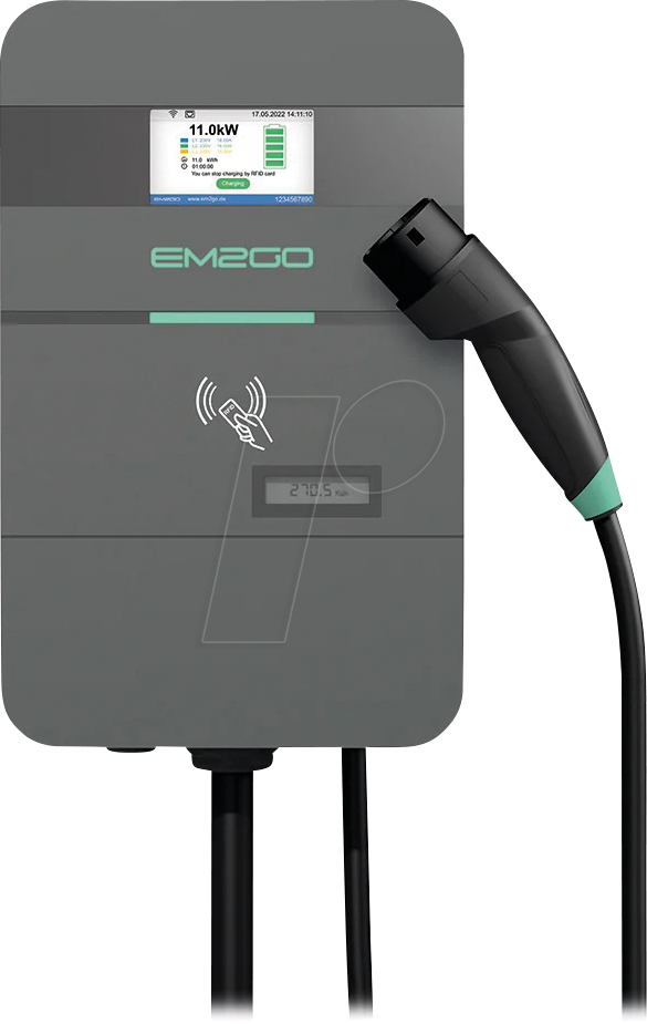 EM2GO EMN011AC1B - Wallbox Pro Power, 11 kW, 7,5 m, Typ 2, LAN+WLAN+4G, RFID, OCPP