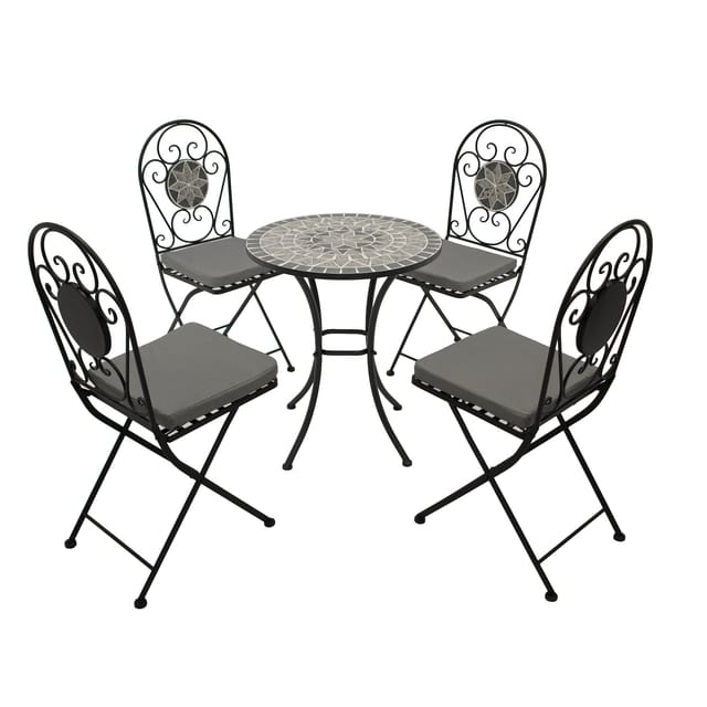DEGAMO Bistroset SIENA 5-teilig, Eisen schwarz + Mosaik grau/weiss