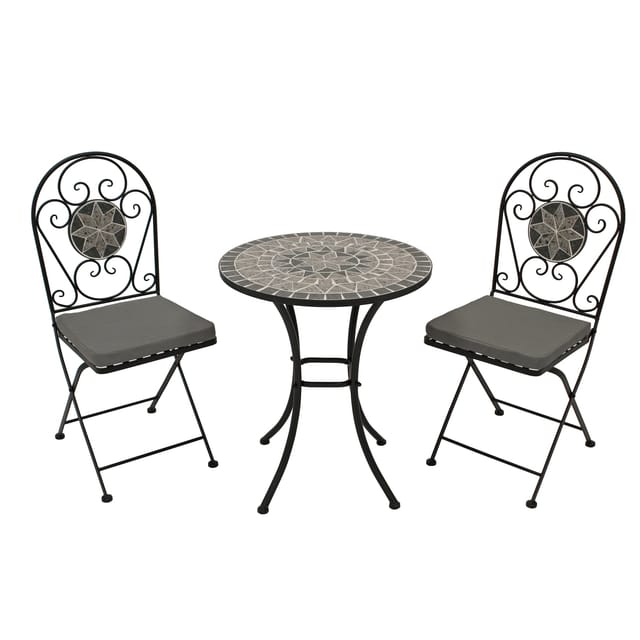 DEGAMO Bistroset SIENA 3-teilig, Eisen schwarz + Mosaik grau/weiss