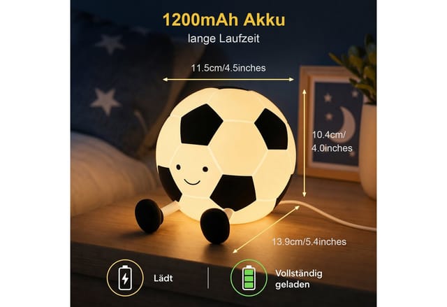 ANYSUN LED Nachtlicht Kinder Fußball Silikonlampe mit Touch-Steuerung und Timer, 1200mAh wiederaufladbare Nachtlampe, Geschenk für Mädchen Jungen, Warmweiß, Tageslichtweiß, Bedside Touch Nachtlicht Deko für Kinderzimmer Schlafzimmer