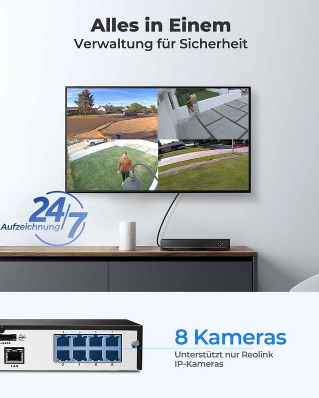Reolink Überwachungskamera Zubehör 8CH NVR (Innenbereich, 2TB Festplatte,24/7 Aufzeichnung, Stromversorgung über Ethernet)