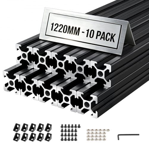 VEVOR 2020 Aluminium Profile 10 Stk. 122 cm, Eloxierte T-Nut-Aluprofile nach EU-Standard, Hochfeste Strangpressprofile, Aluminiumschiene für 3D-Druckerteile, CNC-DIY-Werkbänke und Montage, Schwarz