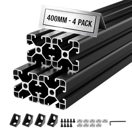 VEVOR 4040 Aluminium Profile 4 Stk. 40 cm, Eloxierte T-Nut-Aluprofile nach EU-Standard, Hochfeste Strangpressprofile, Aluminiumschiene für 3D-Druckerteile, CNC-DIY-Werkbänke und Montage, Schwarz