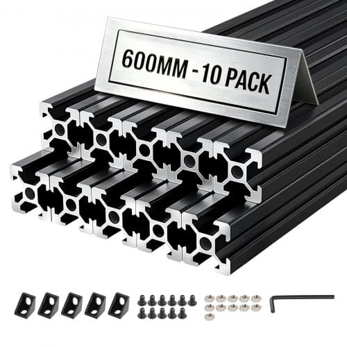 VEVOR 2020 Aluminium Profile 10 Stk. 60 cm, Eloxierte T-Nut-Aluprofile nach EU-Standard, Hochfestes Strangpressprofil, Aluminiumschiene für 3D-Druckerteile, CNC-DIY-Werkbänke und Montage, Schwarz