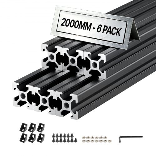 VEVOR 2020 Aluminium Profile 6 Stk. 2 m, Eloxierte T-Nut-Aluprofile nach EU-Standard, Hochfestes Strangpressprofil, Aluminiumschiene für 3D-Druckerteile, CNC-DIY-Werkbänke und Montage, Schwarz