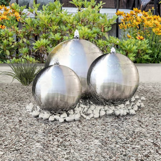 Vidaxl 3er Set Gartenbrunnen Kugeln Mit Led Edelstahl