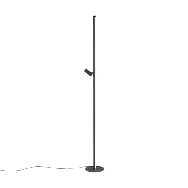 Qazqa Design-stehleuchte Schwarz Mit Leselampe Inkl. Led Mit