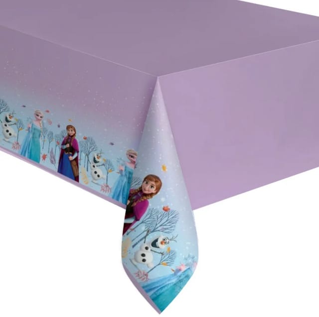 Tischdecke Aus Folie Für Eine Geburtstagsparty Mit Elsa- Und Anna-motiv Aus Der Eiskönigin-kollektion, 120 X 180 Cm