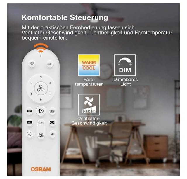 Osram Ceiling Fan Leste 445mm 21w Cct Deckenventilator 21 W (ø) 445 Mm Mit Beleuchtung, Mit Fernbe