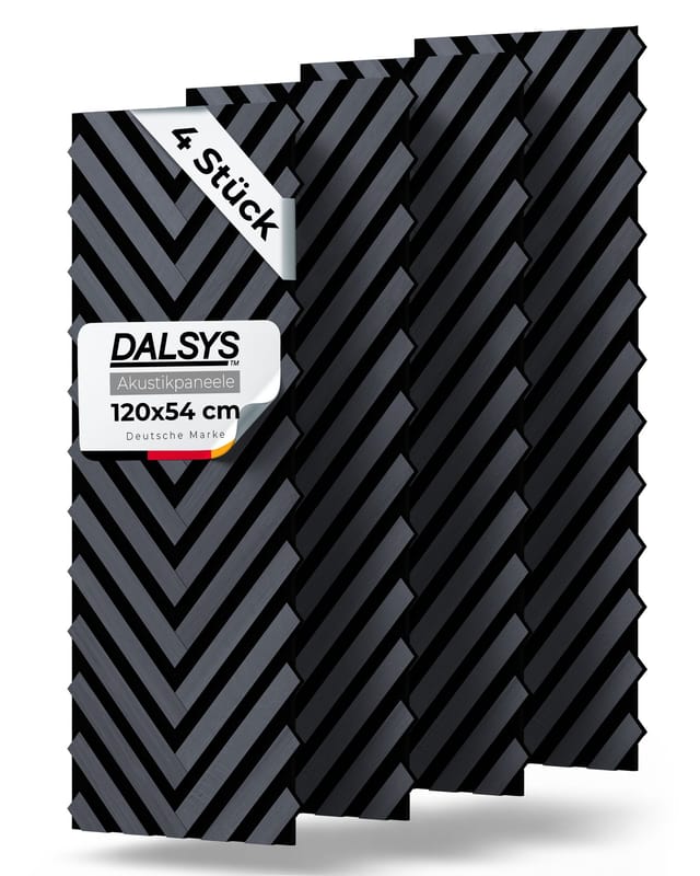 Dalsys Akustikpaneel V-form - 120x54cm 4 Stück Eiche Schwarz