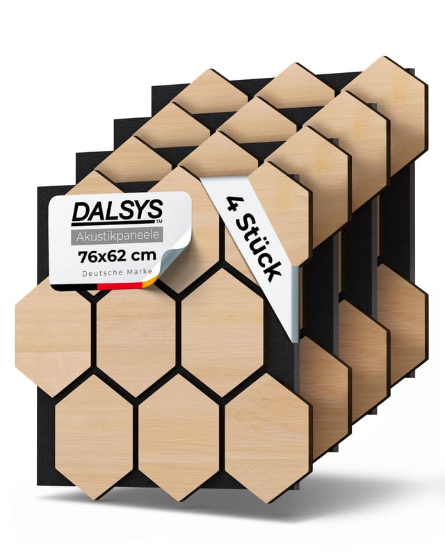 Dalsys Akustikpaneel Hexagon - 76x62cm 4 Stück Eiche Hell
