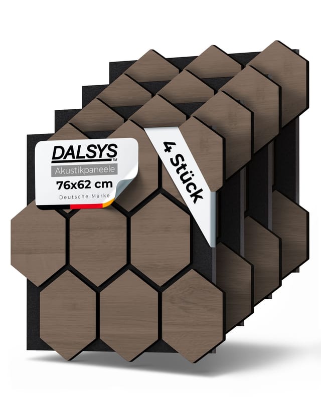 Dalsys Akustikpaneel Hexagon - 76x62cm 4 Stück Walnuss