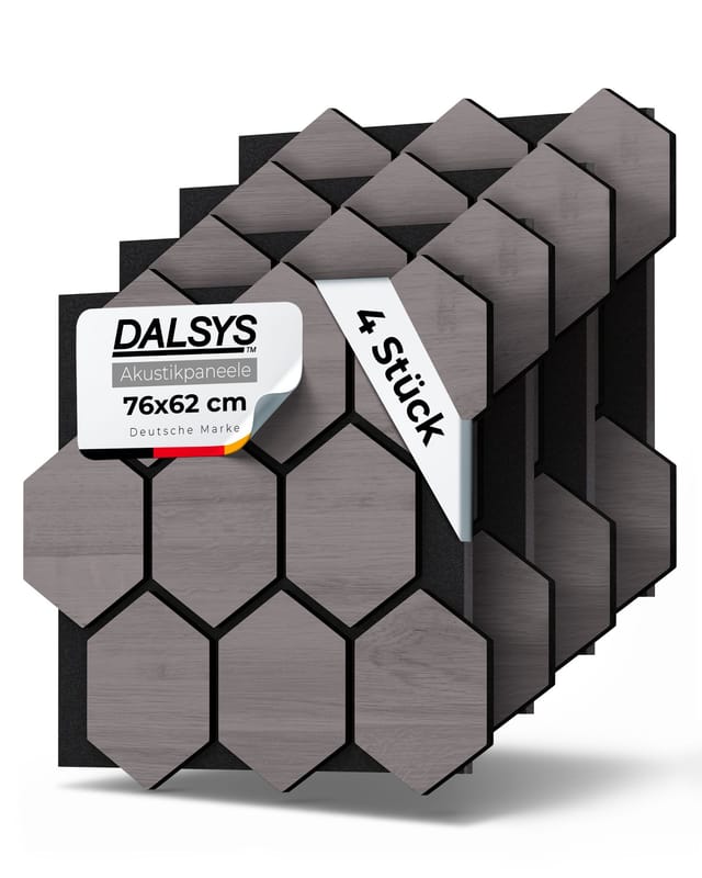 Dalsys Akustikpaneel Hexagon - 76x62cm 4 Stück Grau
