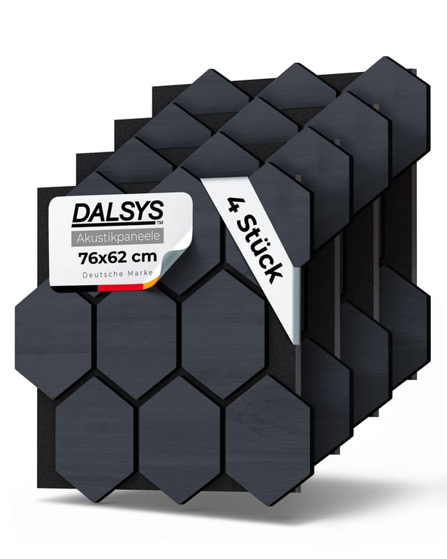 Dalsys Akustikpaneel Hexagon - 76x62cm 4 Stück Eiche Schwarz