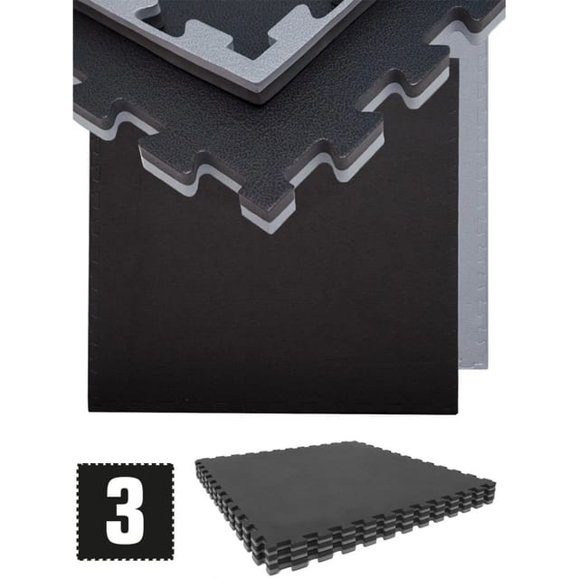 eyepower Bodenschutzmatten 90 x 90 x 2 cm 3er Set Schwarz