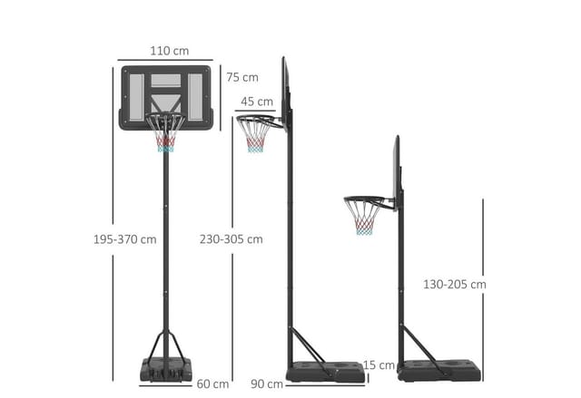 SPORTNOW Basketballständer Stahl Kunststoff HDPE Schwarz 90L x 60B x 370H cm
