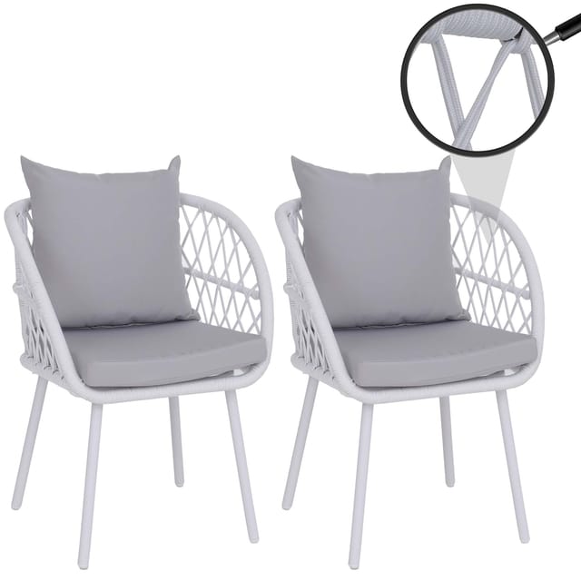 2er-Set Gartenstuhl MCW-Q38, Gartensessel Armlehne, Aluminium Seilgeflecht Rope ~ Gestell hellgrau, Polster hellgrau
