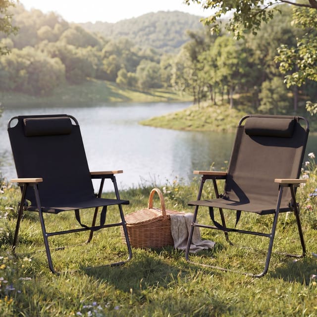 2er-Set Campingstuhl MCW-Q44, Gartenstuhl Balkonstuhl Freizeitstuhl, klappbar verstellbar Outdoor Metall Stoff ~ schwarz