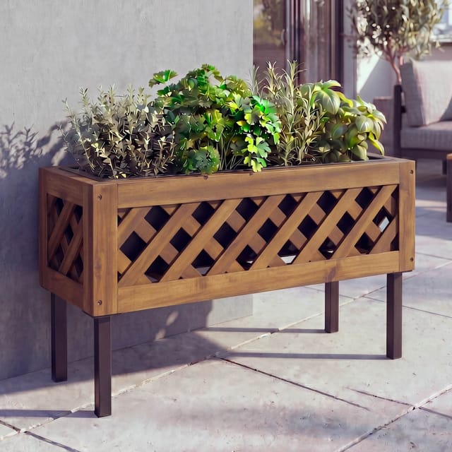 Pflanzkasten MCW-P86, Blumen-/Pflanzkübel Blumenkasten, In-/Outdoor Akazie Holz MVG-zertifiziert 35x64x24cm ~ braun