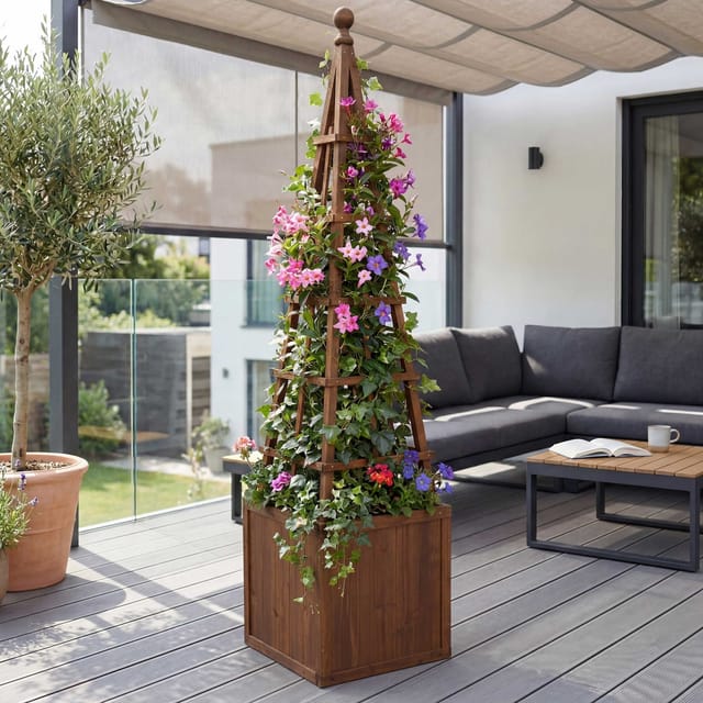 Rankgitter MCW-Q18, Pflanzkasten Pflanzkübel Blumenkasten Rankhilfe Holz MVG-zertifiziert 168x40x40cm ~ dunkelbraun