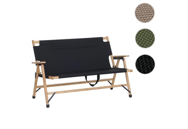 Bambus Campingbank MCW-Q40, Outdoorbank Picknickbank Gartenbank, klappbar Tragegriff Stoff/Textil 117cm ~ schwarz
