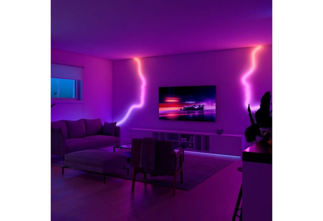Philips Hue LED-Streifen Essential Flex Gradient LED-Streifen RGBIC farbfähig, lebendige Farben, flexible Innenbeleuchtung, komp. mit gängigen Smart-Home-Assistenten