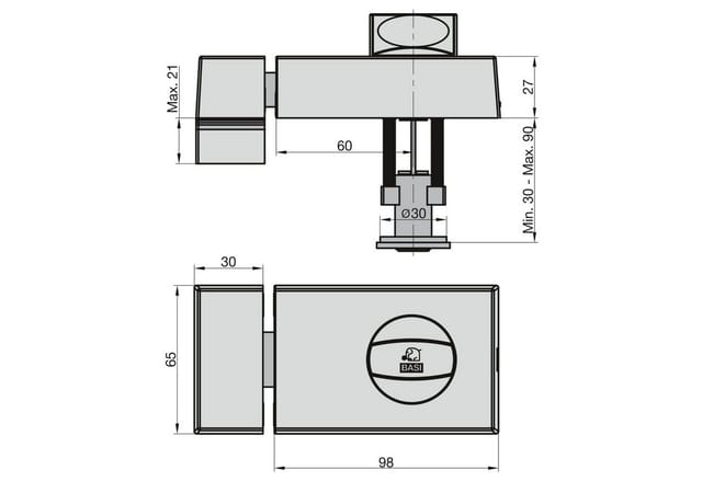 BASI Türzusatzschloss Kastenschloss (Spar-Set), im Set mit Außenzylinder, Drehknauf, Sperrriegel, Dornmaß 60 mm, braun