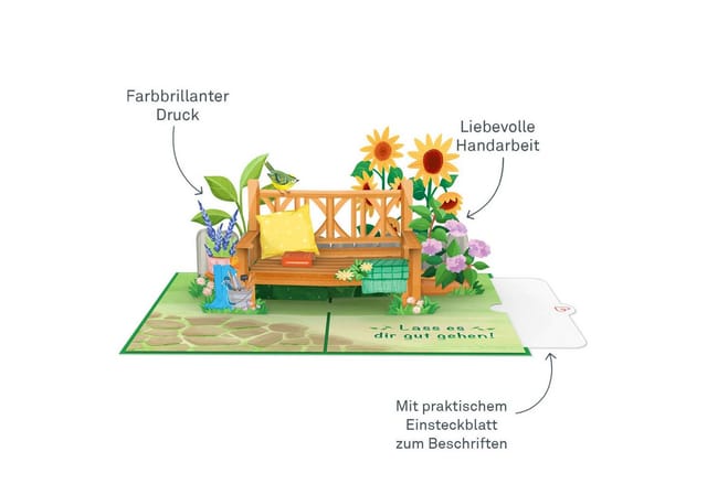 papercrush Abschiedskarte Alles Gute zum Ruhestand Gartenbank Pop-Up Karte, Handgemacht