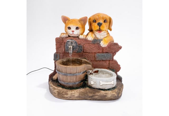 Esotec Solarbrunnen Hund Welpe & Katze Bruno Und Maya Komplettset Outdoor 101334