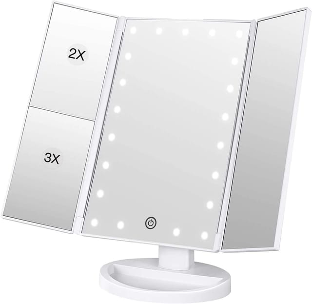 Kosmetikspiegel Mit 21 Leds, Dreifachstrahl, Faltbar, 1-/2-/3-fache Vergrößerung, Um 180° Drehbarer Led-spiegel Mit Touch-taste, Batteriebetrieben, Usb-kabel Inklusive, Ideales Muttertagsgeschenk