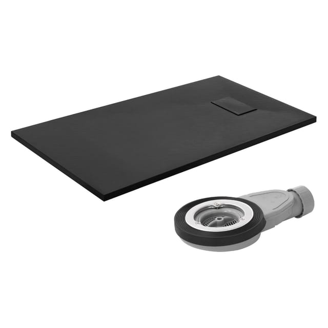 Luxebath Duschwanne 120x70 Cm Schwarz Mit Ablaufgarnitur, Extra Flache & Robuste Smc Duschtasse, Rechteckige Brausewanne H:30 Mm, Design Brausetasse Anti-rutsch-oberfläche In Schieferoptik Mit Siphon