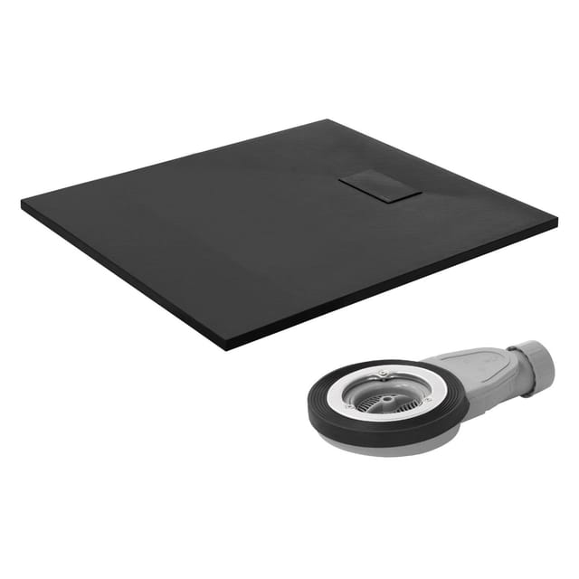 Luxebath Duschwanne 100x90 Cm Schwarz Mit Ablaufgarnitur, Extra Flache & Robuste Smc Duschtasse, Rechteckige Brausewanne H:30 Mm, Design Brausetasse Anti-rutsch-oberfläche In Schieferoptik Mit Siphon