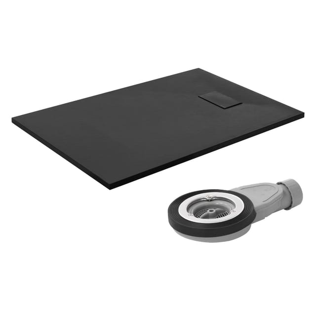 Luxebath Duschwanne 120x80 Cm Schwarz Mit Ablaufgarnitur, Extra Flache & Robuste Smc Duschtasse, Rechteckige Brausewanne H:30 Mm, Design Brausetasse Anti-rutsch-oberfläche In Schieferoptik Mit Siphon